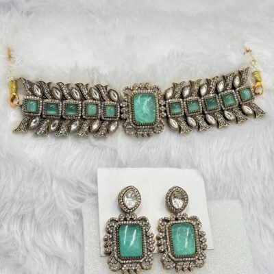 Mint Green Choker Set with American Diamonds