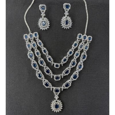 Royal Blue American Diamond Necklace Set