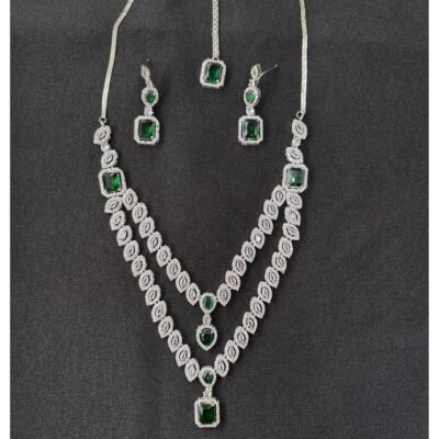 Emerald Green Necklace Set with American Diamonds