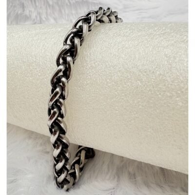 Bold Black & Silver Stainless Steel Woven Bracelet