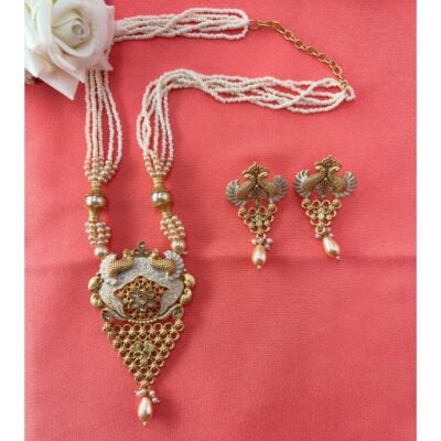 Peacock Pearl Rajwadi Necklace Set