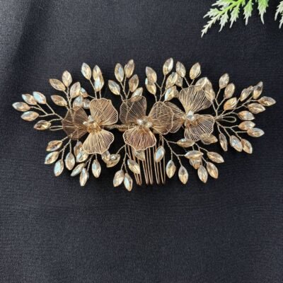 Golden Bloom Crystal Hairpiece