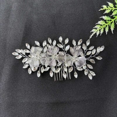 Silver Petal Crystal Hairpiece
