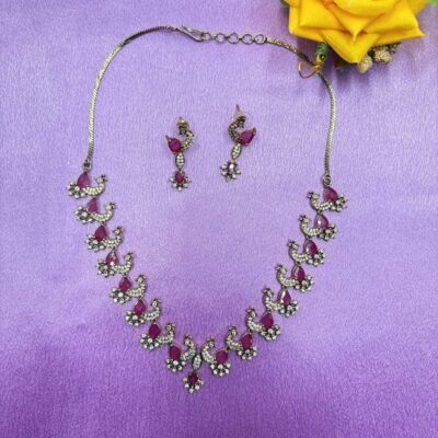 Blush Peacock Sparkle – AD Necklace Set