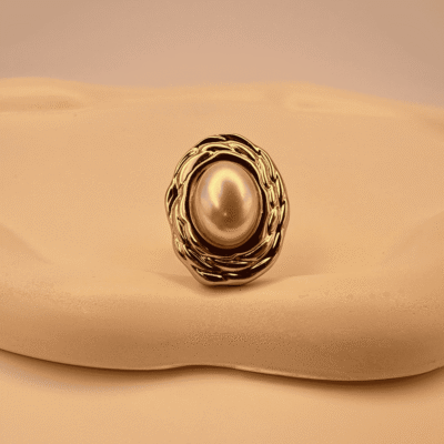 Golden Oval Pearl Adjustable Ring