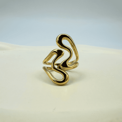 Golden Abstract Wave Adjustable Ring