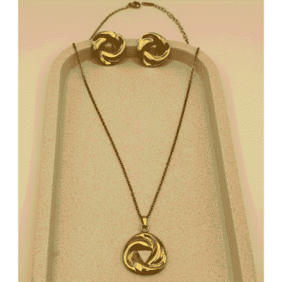 Golden Twisted Circle Pendant & Earring Set